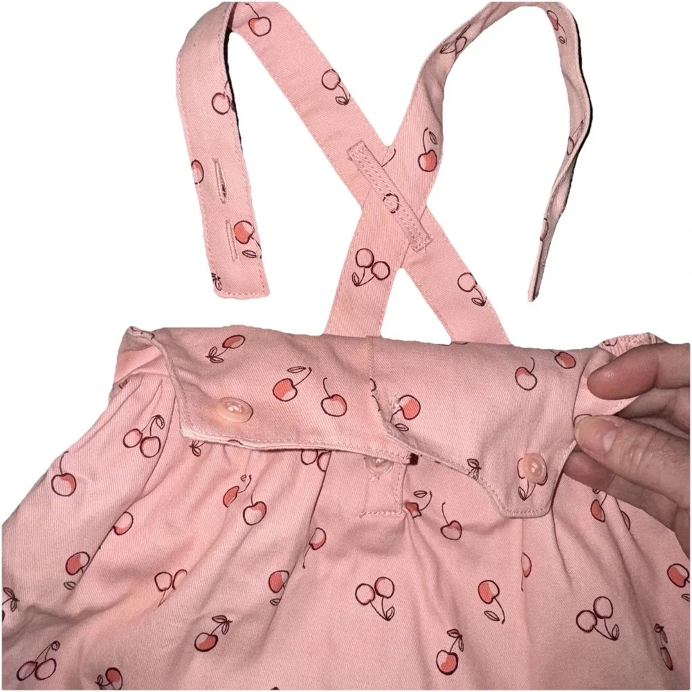 Carters Baby Girl Overall Dress  6 Months Pink Cherries Adjustable Straps Cotton